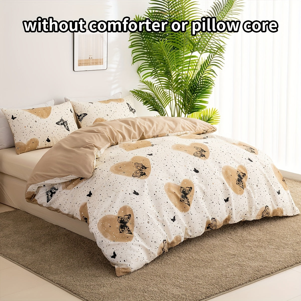 3pcs Duvet Cover Set (1*Duvet Cover + 2*Pillowcase, Without Core), Fashion Love Butterfly Print Bedding Set, Soft Comfortable Duvet Cover, For Bedroom, Guest Room