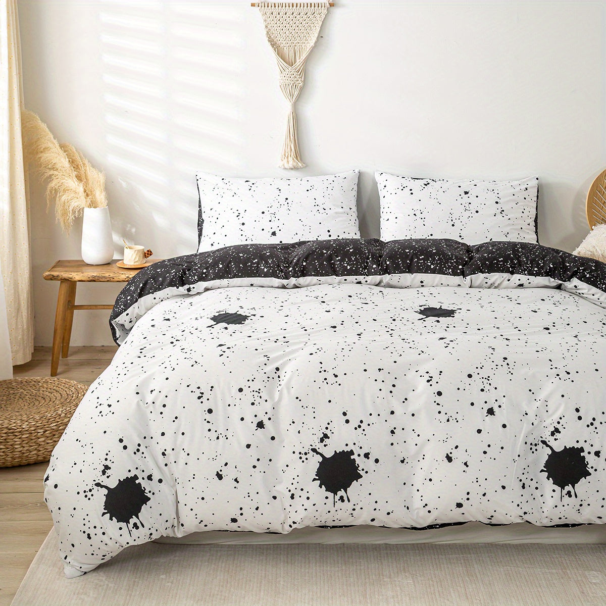 3pcs Breathable and Soft Ink Dot Pattern Duvet Cover Set for Bedroom, Guest Room, and School Dorm Decor - Includes 1 Duvet Cover and 2 Pillowcases (Core Not Included)