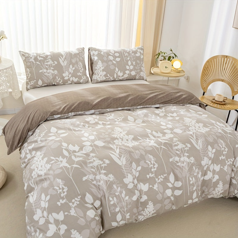 3pcs Duvet Cover Set (1*Duvet Cover + 2*Pillowcase, Without Core), Elegant Leaf Print All Season Bedding Set, Soft Comfortable Duvet Cover, For Bedroom, Guest Room