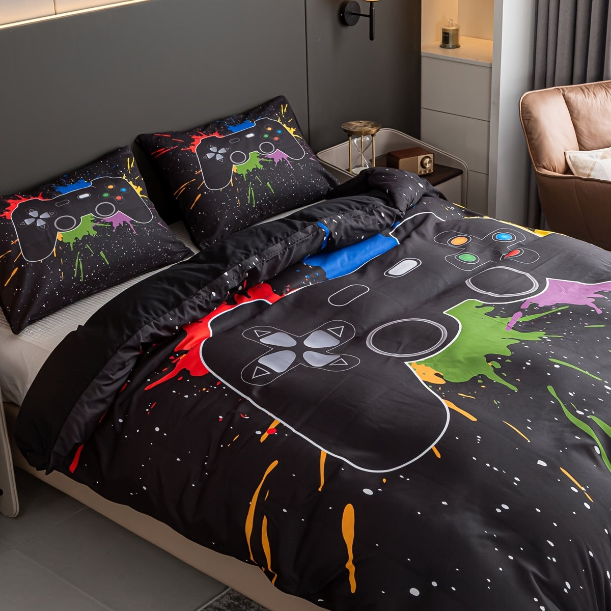 3pcs Duvet Cover Set  (1*Duvet Cover + 2*Pillowcases, Without Core), Game Console Print Bedding Set, Soft Comfortable Duvet Cover, For Bedroom, Guest Room