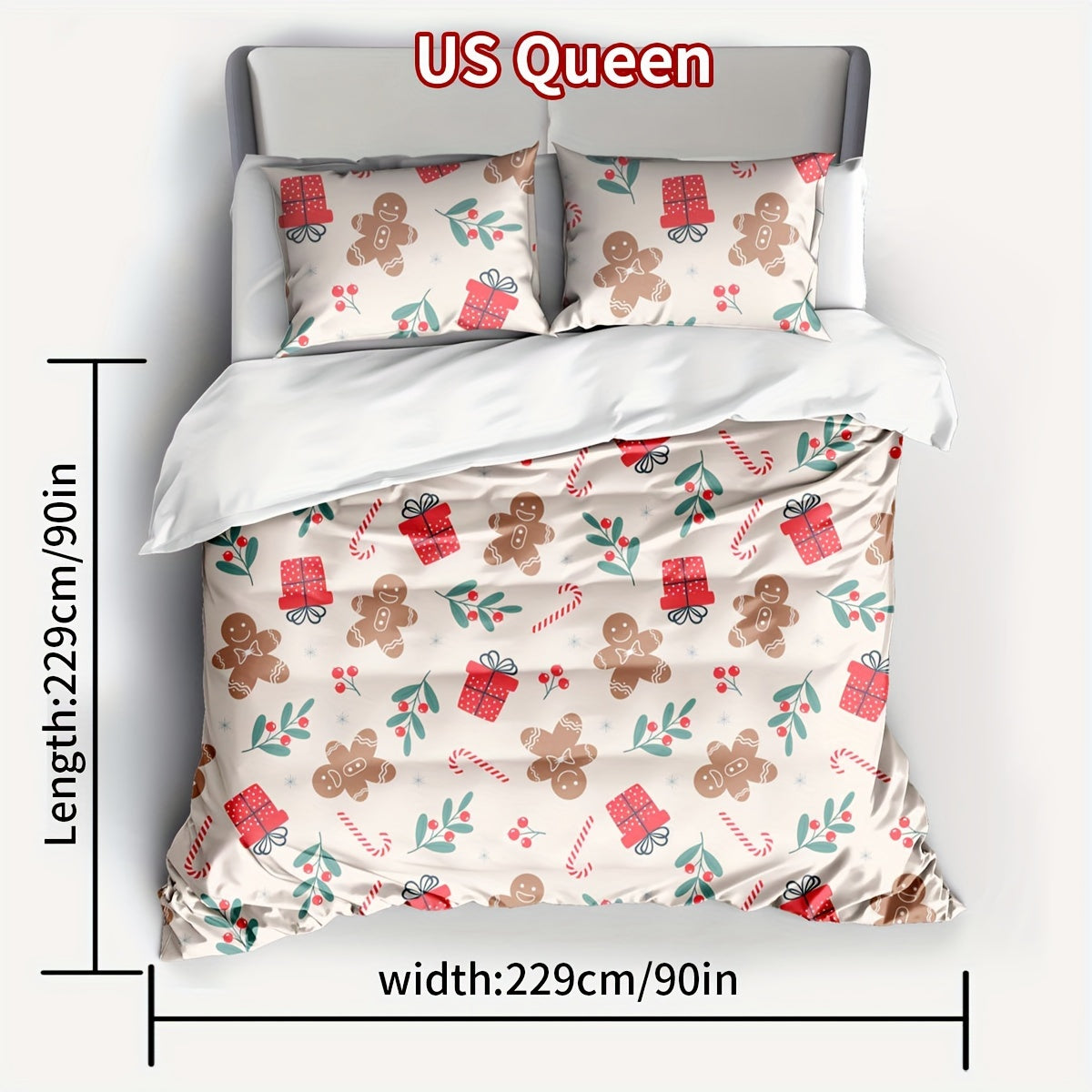 3pcs Christmas Theme Duvet Cover Set (1*Duvet Cover + 2*Pillowcase, Without Core), Gingerbread Man Gift Print Bedding Set, Soft Comfortable Duvet Cover, For Bedroom, Guest Room